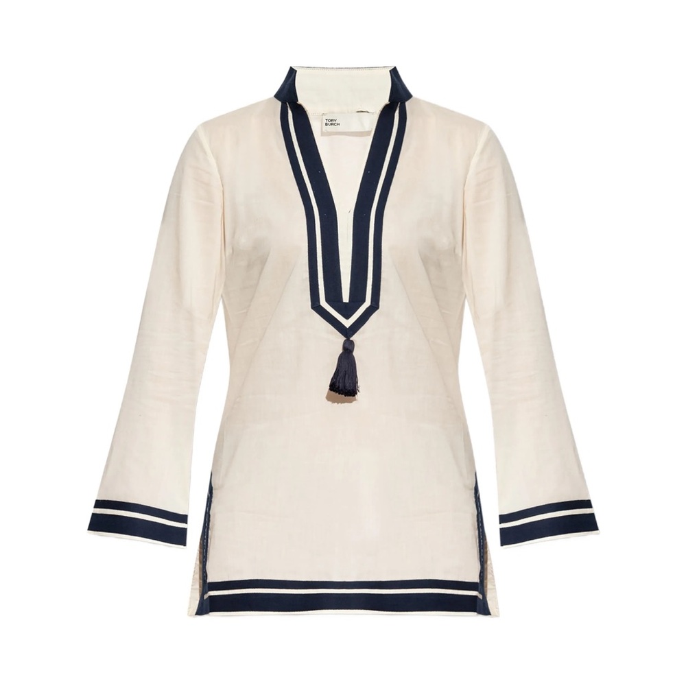Tory Burch CreamTunic with Navy Trim and Tassel